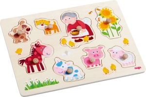 Puzzle din lemn HABA 303183 cu animale 8 piese pentru copii 12 luni