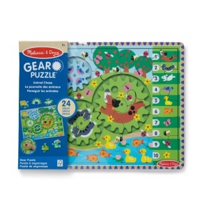 Puzzle din lemn pentru copii Melissa Doug, 24 piese, cu roti dintate, tematica animale - Img 3