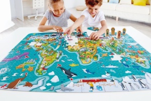 Puzzle si joc Hape 2-in-1 Weltreise harta geografica pentru copii lemn educativ - Img 2