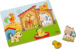 Puzzle sonor din lemn HABA - 6 piese, animale de ferma, 2 ani - Img 6