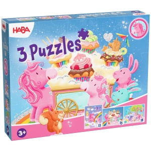 Puzzle-uri HABA Einhorn Glitzergluck - Set 3 Piese (121518 Elemente), Design Unicorn