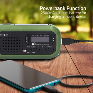 Radio portabil de urgenta Nedis cu DABFM, alimentare solara, verdenegru - Img 8