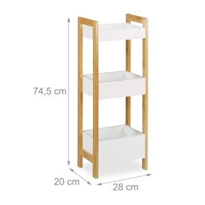 Raft de baie cu 3 cosuri, bambus si MDF, 74,5 x 28 x 20 cm, naturalalb - Img 4