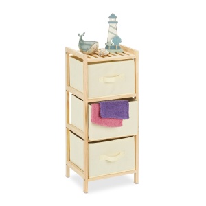 Raft de baie Relaxdays cu 3 cosuri pliabile, naturbeige, pentru depozitare