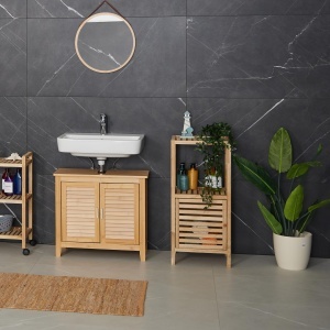 Raft de baie Relaxdays din nuc, 2 etajere, 86 x 40 x 36 cm - Img 2