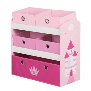 Raft de jucarii roba Crown - Motiv Princess Castle - Raft de joaca pentru camera copiilor cu 5 cutii din material textil - Raft de depozitare pentru fete si baieti - roz / roz, 1 bucata (1 pachet)