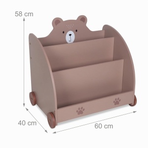Raft pentru carti copii Relaxdays, motiv urs, 58x60x40 cm, cu roti, MDF - Img 4