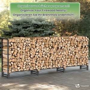 Raft pentru Lemne VOUNOT, Metal, 300 x 116 x 36 cm, Capacitate 200 kg, Cu Husa Waterproof - Img 2