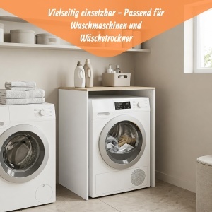 Raft pentru masina de spalat Relaxdays, 88x68x60 cm, albnatur, cu suport pentru detergent - Img 3