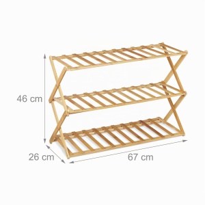Raft pentru pantofi pliabil Relaxdays, 3 niveluri, din bambus, natural - Img 4