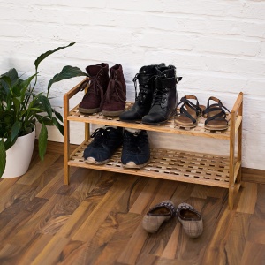 Raft pentru pantofi Relaxdays, din lemn de nuc, 2 etaje, 40,5 x 69 x 26 cm - Img 2