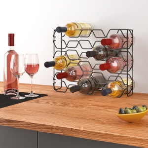 Raft pentru sticle Metaltex Hexagon-15, 15 sticle, negru, 43 x 12 x 34 cm - Img 2