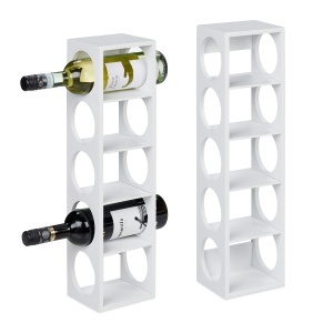 Raft pentru vin Relaxdays, set de 2, capacitate 5 sticle, bambus alb