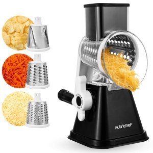 Rasa manuala NutriChef 3-in-1 cu 3 tamburi, neagra