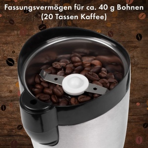 Rasnita electrica de cafea Bomann | Cutit de impact din otel inoxidabil | Capacitate 40 grame | Protectia aromei | Motor de 120 wati | Recipiente pentru fasole din otel inoxidabil | KSW 445 CB inox - Img 4