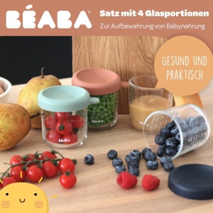 Recipient sticla pentru mancare bebelusi Beaba 250 ml, set 4 bucati, design colorat - Img 2