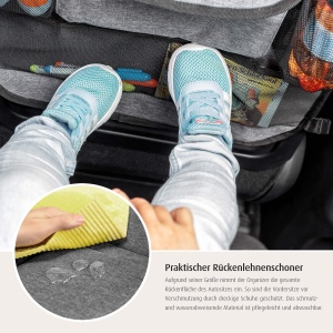 Reer Organizator de scaune din spate auto TravelKid Entertain, cu compartiment pentru tablete, rezistent la murdarie, multe buzunare, pentru toate scaunele auto, de asemenea scaune sport, gri, 1 bucata (1 pachet) - Img 6