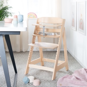 roba Baby High Chair Sit Up Flex - Scaun inalt din lemn care creste odata cu tine - Scaun inalt reglabil pentru copii cu curea la picioare - de la 6 luni la 70 kg - Natural - Img 6