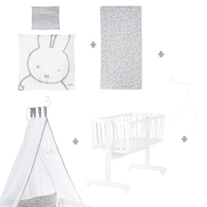 Roba Babywiege Miffy 40x90 cm Lemn AlbGri Functie Feststell Set Textil Complet - Img 5