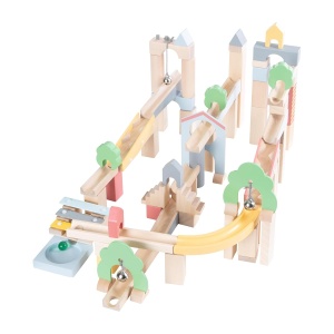 Roba Murmelbahn din Lemn - 60 piese, set extensie 20 piese, 11 bile, efecte sonore - Img 7