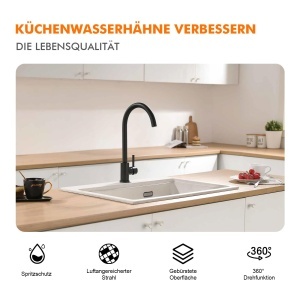 Robinet de bucatarie GRIFEMA G4008B, negru, din otel inoxidabil, cu sistem de economisire a apei - Img 2