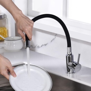 Robinet de bucatarie GRIFEMA, inaltime 40.1 cm, rotire 360, negru mat - Img 4