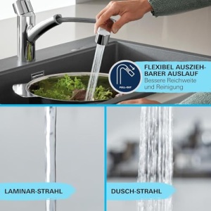 Robinet de bucatarie GROHE QUICKFIX Start - Baterie de chiuveta cu o singura parghie, DN15 (pivotare la 90deg, cu spray de pulverizare extrasa) supersteel, 30531DC1 - Img 7
