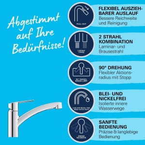Robinet de bucatarie GROHE Start, crom, cu dus retractabil, 90 rotire - Img 5