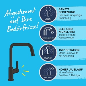 Robinet de bucatarie GROHE Start, inaltime mare, rotire 150, negru - Img 4