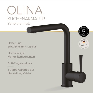 Robinet de bucatarie Lenz OLINA in negru mat - cu duza de amestecare de marca de inalta calitate si cartus de marca - suprafata anti-amprenta - 46031151 - Img 3
