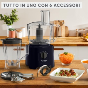 Robot de bucatarie multifunctional Moulinex Easy Force, 800 W, 25 de functii, 2 niveluri de viteza + puls, 6 accesorii, inclusiv mixer cu suport, FP247810 compact, albastru miezul noptii - Img 2