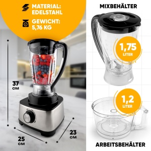 Robot de bucatarie ProfiCook(r) 3 in 1 | Blender, robot de bucatarie si storcator | 1200W | pentru feliat, razuit si framantat | Deschidere de reumplere | Viteza continua | incl. 11 accesorii | PC KM 1063 - Img 7