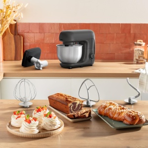 Robot de bucatarie Tefal Bake Essential Coal 4-in-1, set de coacere + masina de tocat carne, 800 W, 6 viteze si functie de impuls, bol din otel inoxidabil, capacitate de 4,8 litri, negru, QB161H38 - Img 3
