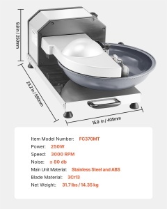 Robot de bucatarie VEVOR FC370MT, 18L, 250W, 3000 RPM, multifunctional din otel inoxidabil - Img 7