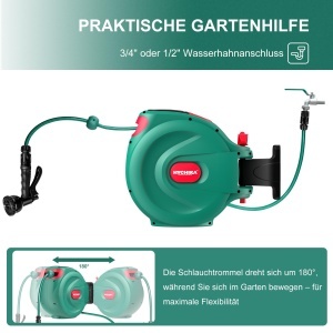 Rola de furtun HYCHIKA 30 m, cu sistem auto-lock, 8 moduri de spray, design compact - Img 4