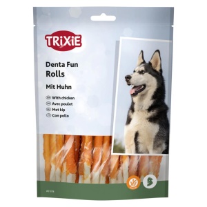 Rola de mestecat pentru caini TRIXIE Denta Fun cu pui, 240 g, 30 bucati, 12 cm