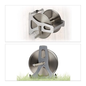 Rola pentru furtun de gradina Relaxdays, inox si aluminiu, 30,5x45x36,5 cm, argintie - Img 6