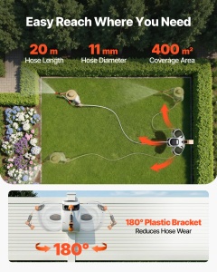 Rola pentru furtun VEVOR 20m x 12mm cu 9 tipuri de spray, montaj pe perete - Img 4