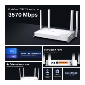 Router Wi-Fi 7 TP-Link Archer BE220W, Dual-Band 3570 Mbps, 5 Porturi Gigabit, Alb - Img 4