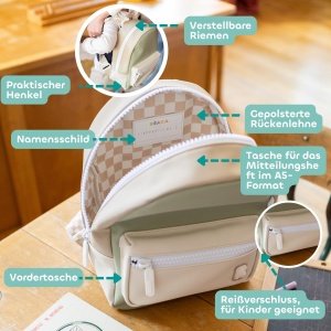 Rucsac pentru copii BEABA Faro, 7.5L, gri-verde, impermeabil - Img 3