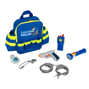 Rucsac Politie Theo Klein 8802 cu Accesorii, 28x25x8.5 cm, pentru Copii de la 3 Ani