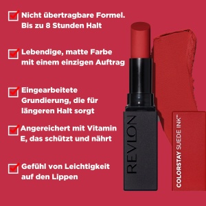 Ruj mat Revlon ColorStay Suede Ink, 2,55 g, nuanta 001 Gut Instinct, rezistent la transfer - Img 2
