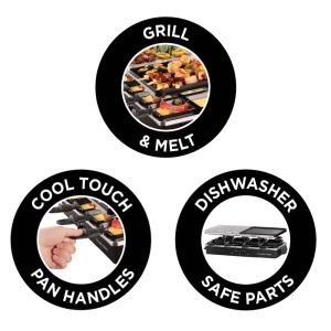 Russell Hobbs Raclette Grill 8 persoane [incl. 8 tigai si spatule din lemn, 2 placi de gratar de masa] Multi-Grill (piatra naturala cu canal de suc, placa reversibila cu acoperire antiaderenta cu nervuri) Negru,26280-56 - Img 4