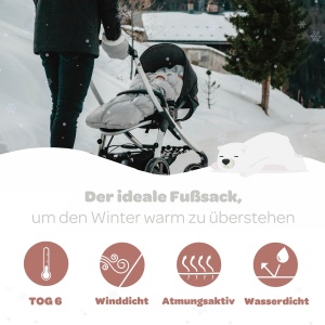 Sac de dormit pentru copii BEABA, 100 impermeabil, ultra calduros, gri - Img 5