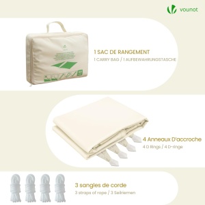 Sacul de Soare VOUNOT Sonnensegel 3x2m, Bej, 100 Poliester, Rezistent la Apa - Img 7