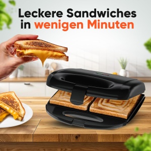 Sandwich Maker Bomann(r) | pentru panouri sandwich patrate | Prajitor de paine sandwich cu acoperire antiaderenta | Prajitor de paine Prajitor de paine cu lampa de copt | Sandwich Maker de pana la 820 W | ST 6074 CB negru - Img 4