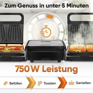 Sandwich Maker ProfiCook PC-ST 1297 750W Placi antiaderente Maner izolat termic - Img 3