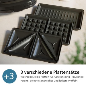 Sandwichmaker Philips 5000-Serie HD235080, 750W, 3 in 1, Negru - Img 3