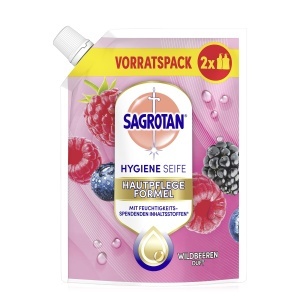 Sapun lichid Sagrotan, 6 x 500 ml, cu aroma de mure si fructe de padure, hidratant - Img 2