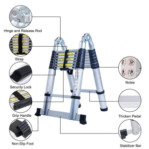 Scara telescopica de 5 m Scara extensibila din aluminiu de inalta calitate Scara din aluminiu Scara din aluminiu Design telescopic cu scara multifunctionala incarcabila pana la 150 kg (5 m 2,5 + 2,5) - Img 3